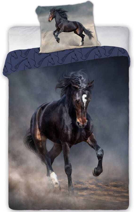 Animal Pictures Dekbedovertrek Zwart Paard 140 x 200 cm + 70 x 90 cm Katoen