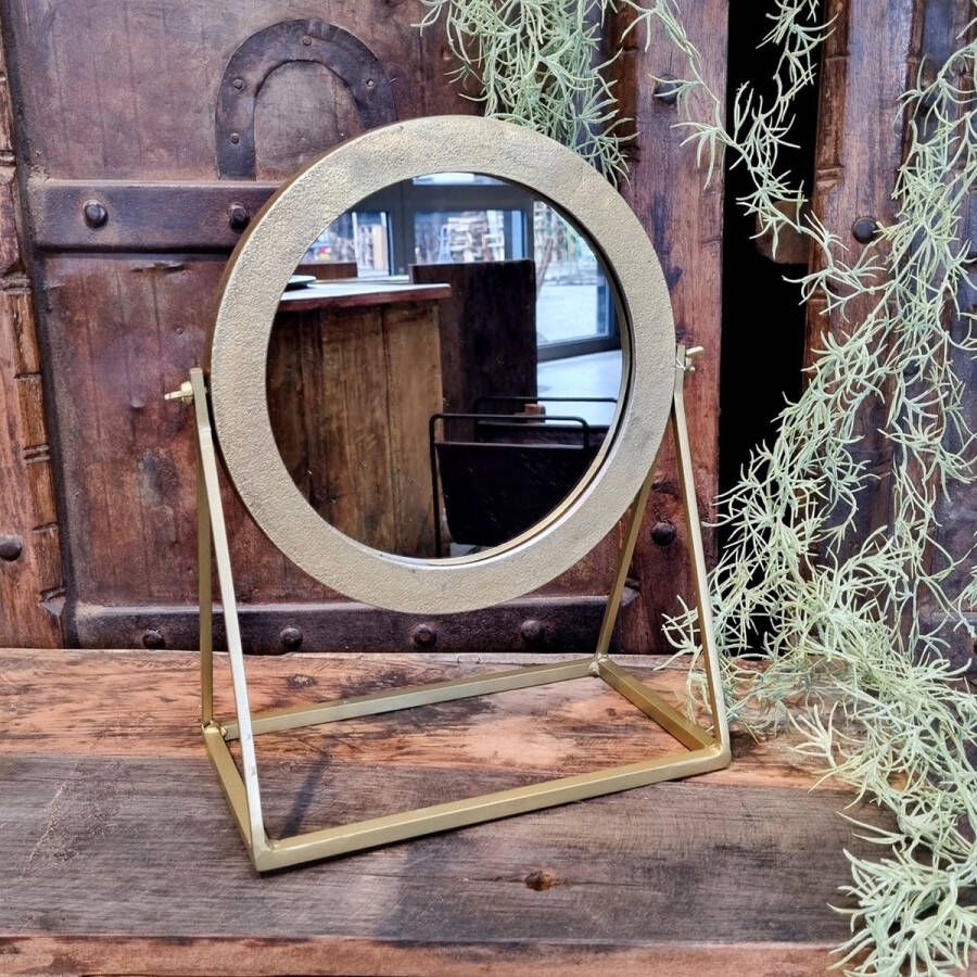 AnLi-Style Benoa Style Brass Round Mirror on Standard