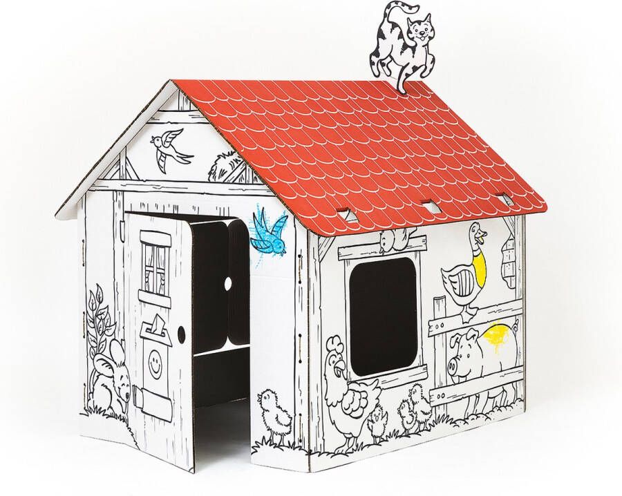 Anna House DesignNest Annahouse Speelhuisje binnen Milieuvriendelijk speelhuisje voor kinderen Red Roof Sheep