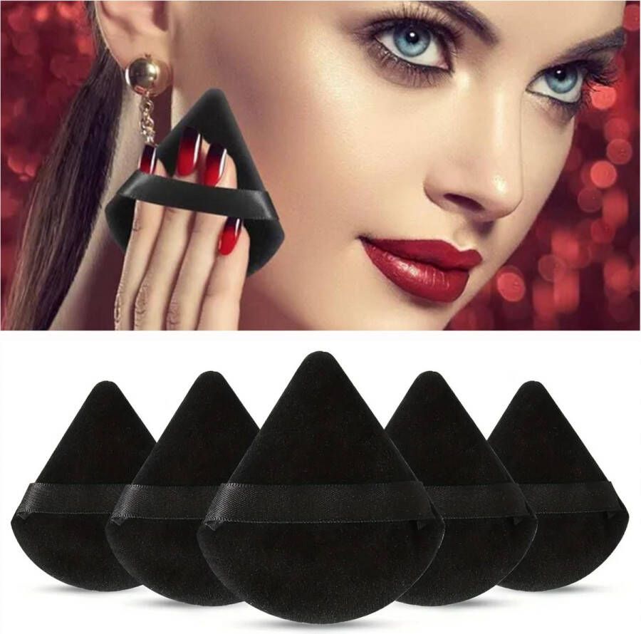 Annalize Powder Puff Make-up Spons Puff geschikt voor o.a Foundation en Poeder Beauty Blender Poederspons Powder Puff Driehoek Triangle Fluweelzacht 6 stuks Zwart