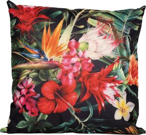 Anna's Collection 1x Bank sier kussens donkergroen voor binnen en buiten tropische bloemen print 45 x 45 cm Tropische tuin huis kussens
