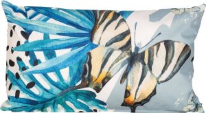 Anna&apos;s Collection 1x Bank sier Kussens Met Gekleurde Palm Plant bladeren Print Voor Binnen En Buiten 50 X 30 Cm Sierkussens