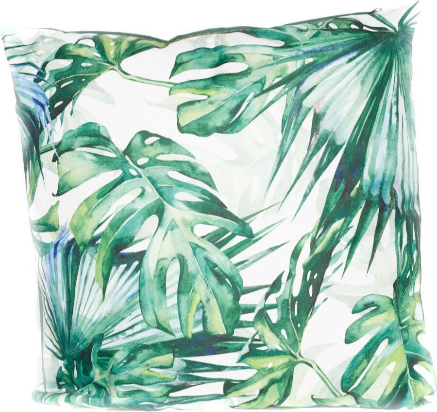 Anna's Collection 1x Bank Sier kussens voor binnen en buiten Monstera bladeren print 45 x 45 cm Urban jungle tuin huis kussens