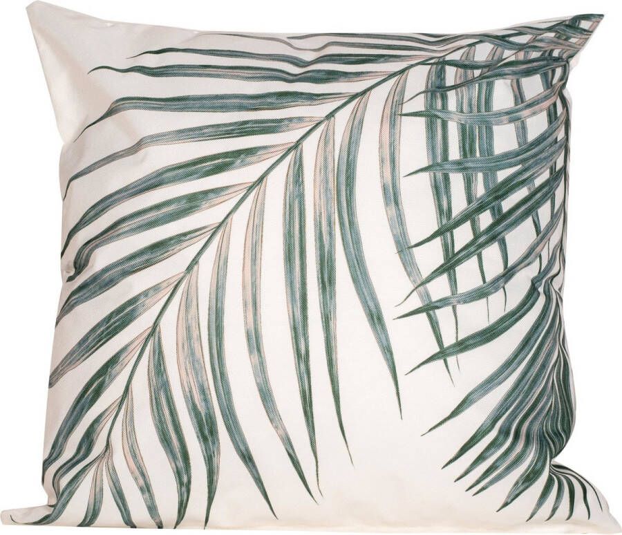 Anna&apos;s Collection 1x Bank sier kussens met palm plant blad print voor binnen en buiten 45 x 45 cm Sierkussens