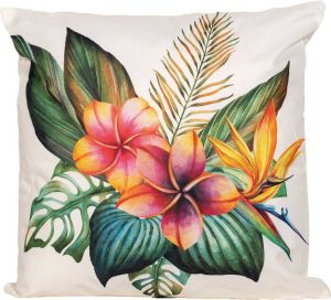 Anna's Collection 1x Bank sier kussens voor binnen en buiten tropische bloemen print 45 x 45 cm Tropische tuin huis kussens