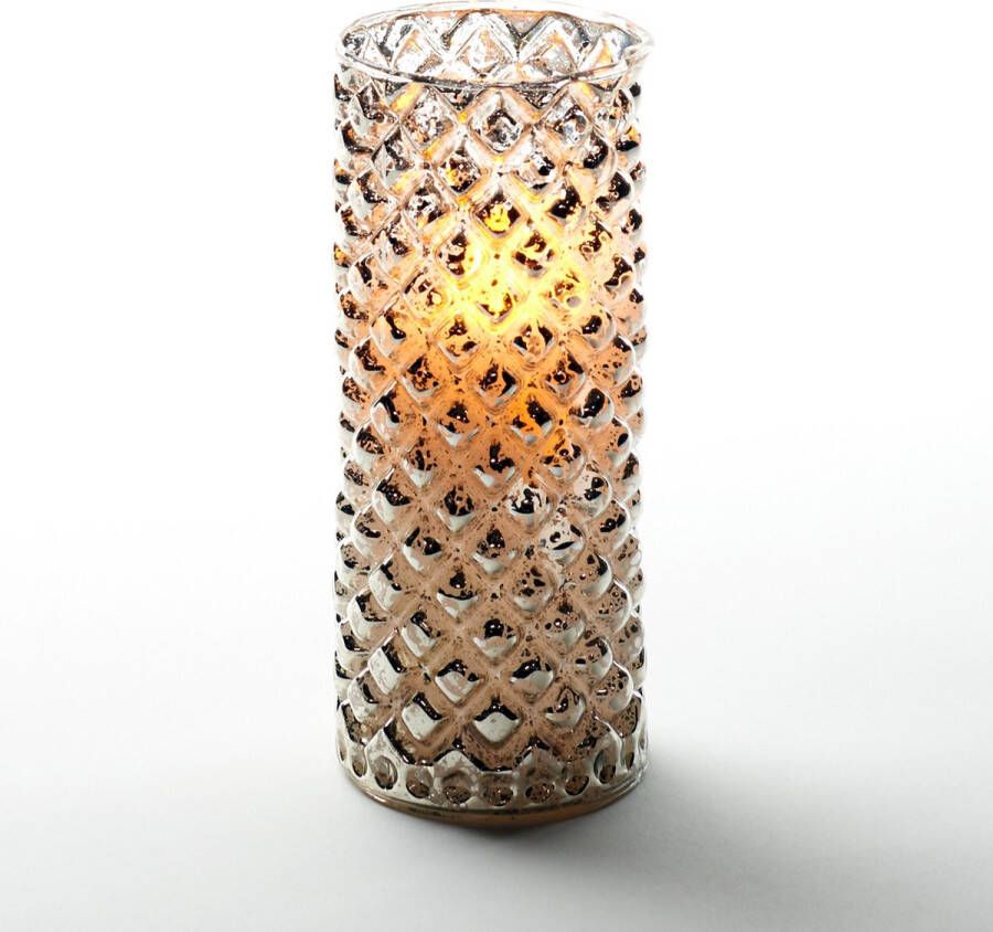 Anna's Collection 1x stuks luxe led kaarsen in zilver glas D7 5 x H17 5 cm met timer Woondecoratie Elektrische kaarsen