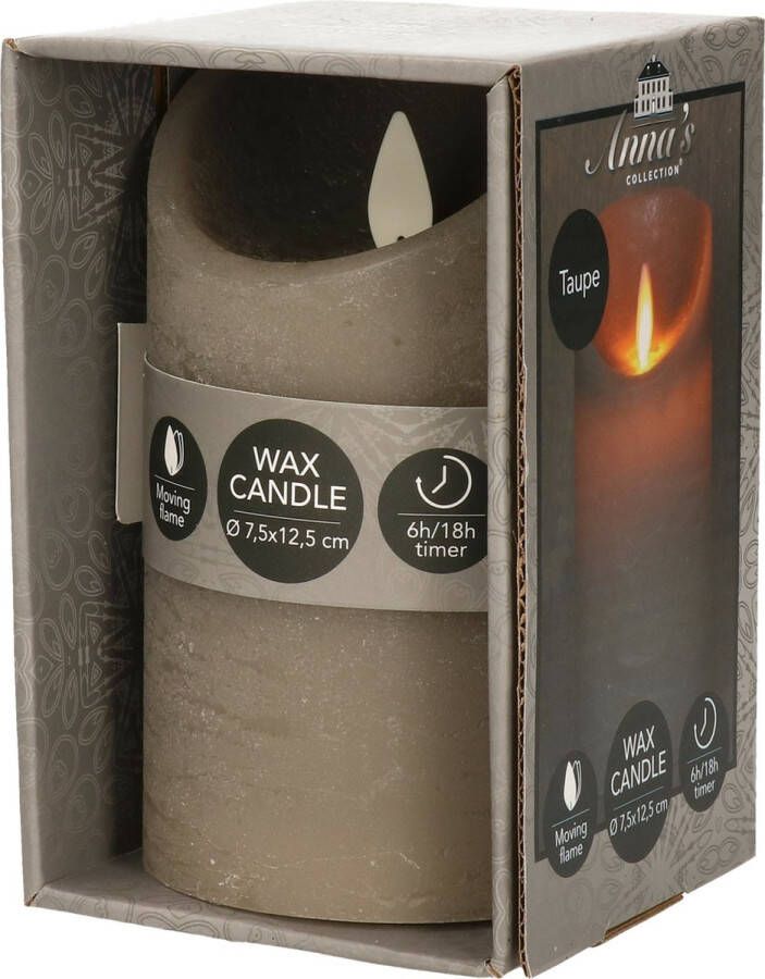 Anna's Collection 1x Taupe LED kaars stompkaars 12 5 cm Luxe kaarsen op batterijen met bewegende vlam