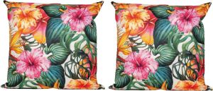Anna's Collection 2x Bank sier kussens gekleurd voor binnen en buiten tropische bloemen print 45 x 45 cm Tropische tuin huis kussens