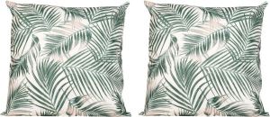 Anna's Collection 2x Bank sier kussens voor binnen en buiten palm bladeren print 45 x 45 cm Urban jungle tuin huis kussens