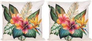 Anna's Collection 2x Bank sier kussens voor binnen en buiten tropische bloemen print 45 x 45 cm Tropische tuin huis kussens