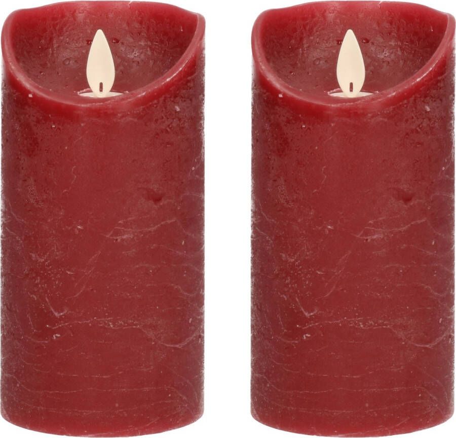 Anna's Collection 2x Bordeaux rode LED kaarsen stompkaarsen 15 cm Luxe kaarsen op batterijen met bewegende vlam
