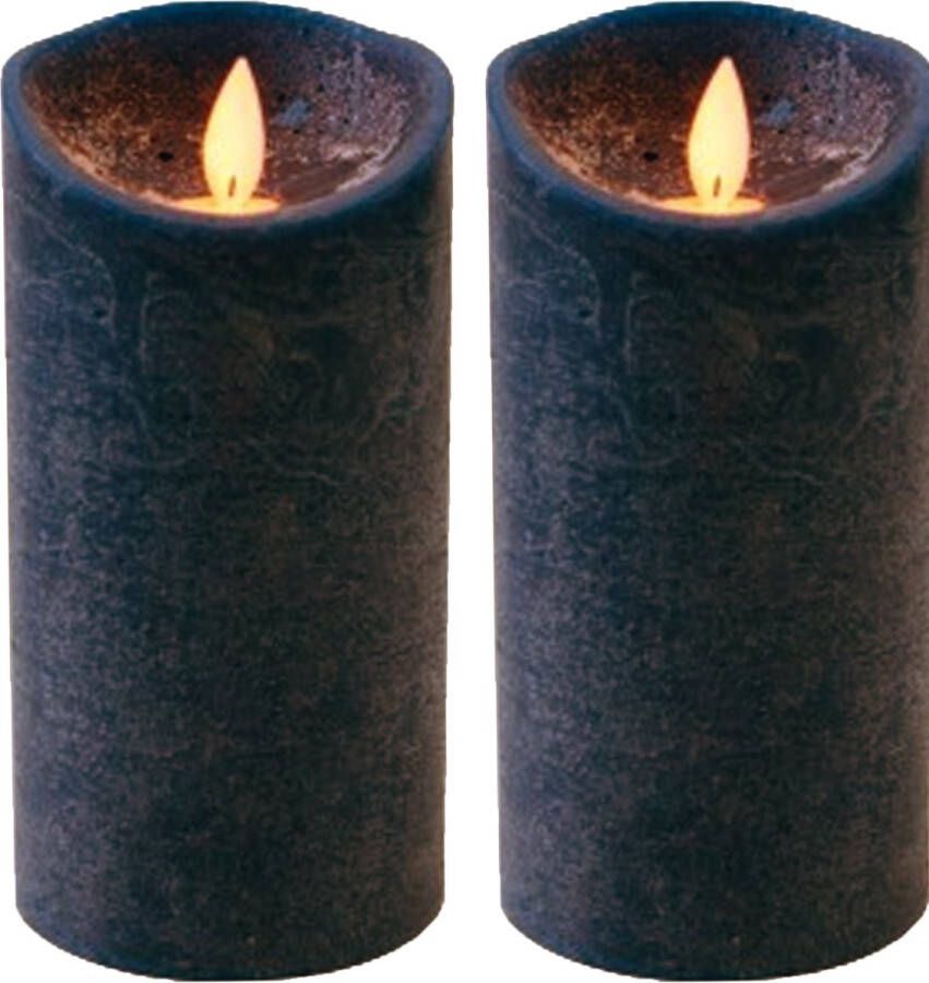 Anna's Collection 2x Donkerblauwe LED kaars stompkaars 15 cm Luxe kaarsen op batterijen met bewegende vlam