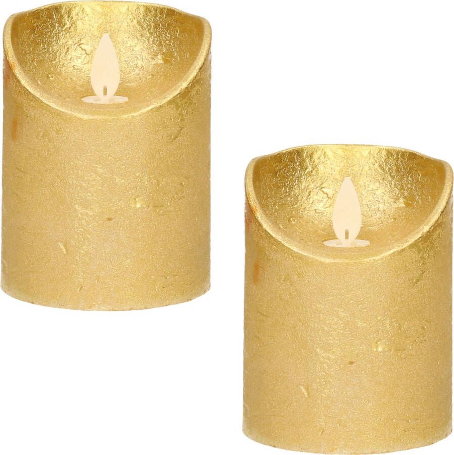 Anna's Collection 2x Gouden LED kaarsen stompkaarsen 10 cm Luxe kaarsen op batterijen met bewegende vlam