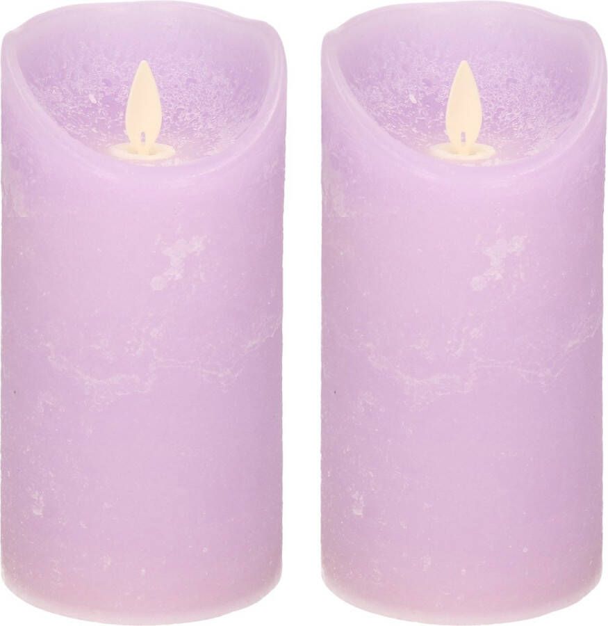 Anna's Collection 2x Lila paarse LED kaarsen stompkaarsen 15 cm Luxe kaarsen op batterijen met bewegende vlam