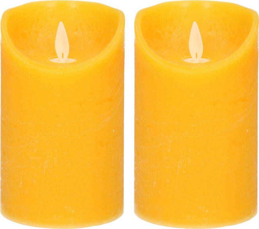 Anna's Collection 2x Oker gele LED kaarsen stompkaarsen 12 5 cm Luxe kaarsen op batterijen met bewegende vlam