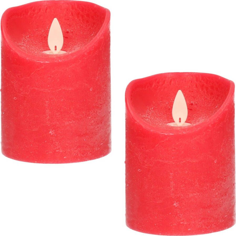 Anna's Collection 2x Rode LED kaarsen stompkaarsen 10 cm Luxe kaarsen op batterijen met bewegende vlam