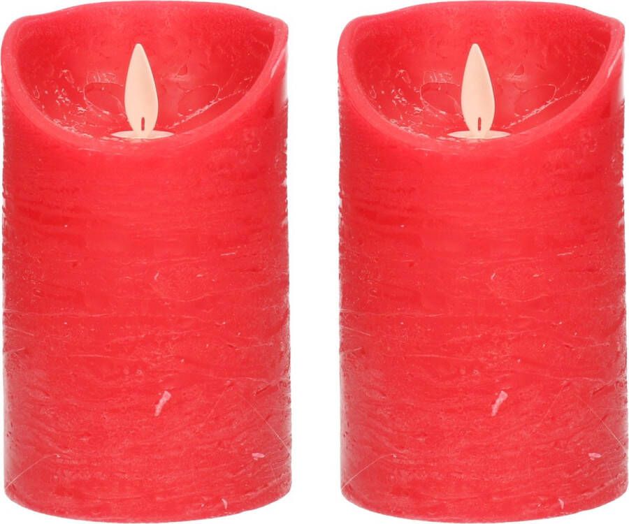Anna's Collection 2x Rode LED kaarsen stompkaarsen 12 5 cm Luxe kaarsen op batterijen met bewegende vlam