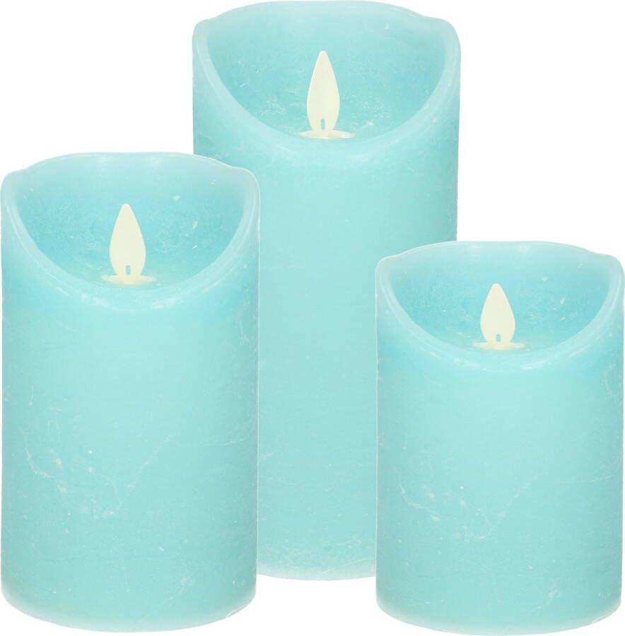 Anna's Collection 2x Set Aqua blauwe LED kaarsen stompkaarsen met bewegende vlam