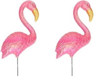 Anna's Collection 2x stuks dierenbeeld flamingo vogel 72 cm tuinbeeld steker Tuindecoraties Dierenbeelden