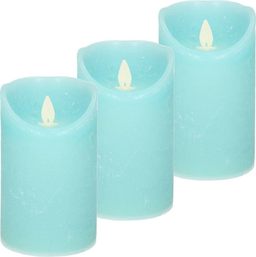 Anna's Collection 3x Aqua blauwe LED kaarsen stompkaarsen 12 5 cm Luxe kaarsen op batterijen met bewegende vlam