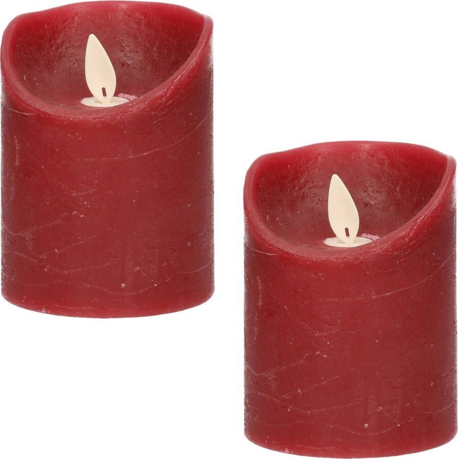 Anna's Collection 3x Bordeaux rode LED kaarsen stompkaarsen 10 cm Luxe kaarsen op batterijen met bewegende vlam