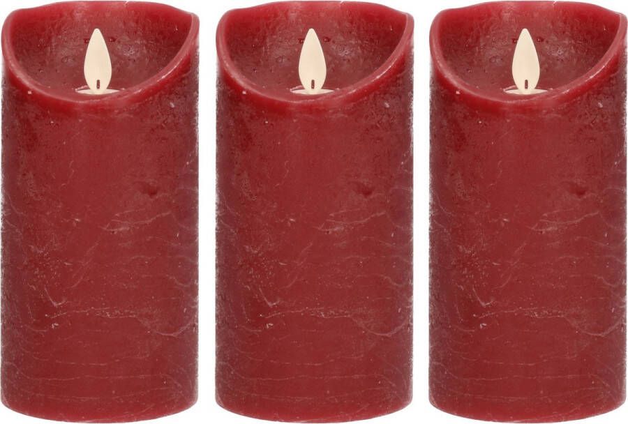 Anna's Collection 3x Bordeaux rode LED kaarsen stompkaarsen 15 cm Luxe kaarsen op batterijen met bewegende vlam