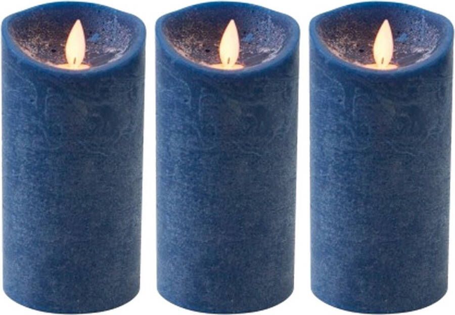 Anna's Collection 3x Donkerblauwe LED kaars stompkaars 15 cm Luxe kaarsen op batterijen met bewegende vlam