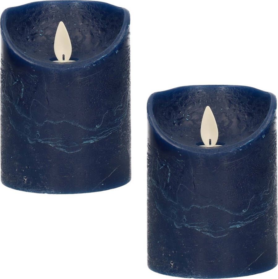 Anna's Collection 3x Donkerblauwe LED kaarsen stompkaarsen 10 cm Luxe kaarsen op batterijen met bewegende vlam