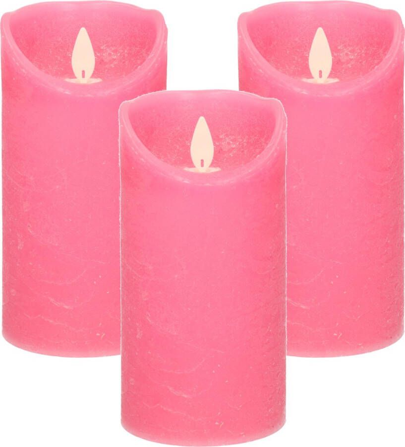 Anna's Collection 3x Fuchsia roze LED kaarsen stompkaarsen 15 cm Luxe kaarsen op batterijen met bewegende vlam