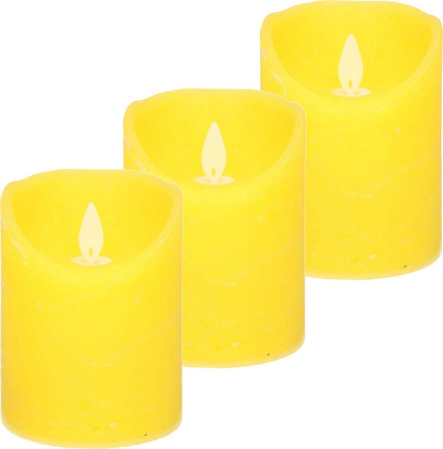 Anna's Collection 3x Gele LED kaarsen stompkaarsen 12 5 cm Luxe kaarsen op batterijen met bewegende vlam