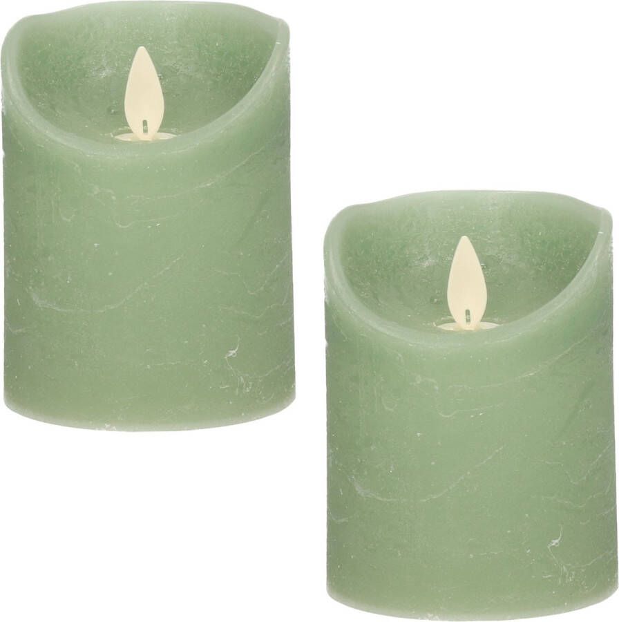 Anna's Collection 3x Jade groene LED kaarsen stompkaarsen 10 cm Luxe kaarsen op batterijen met bewegende vlam