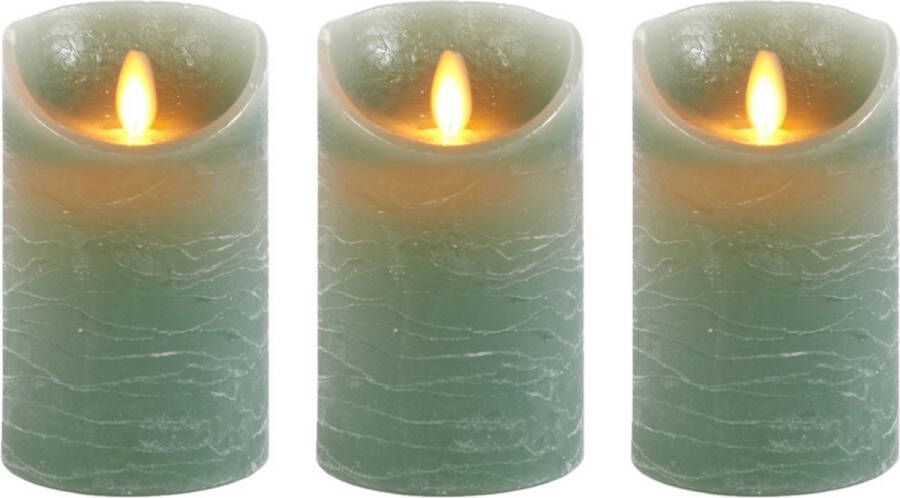 Anna's Collection 3x Jade groene LED kaarsen stompkaarsen 12 5 cm Luxe kaarsen op batterijen met bewegende vlam