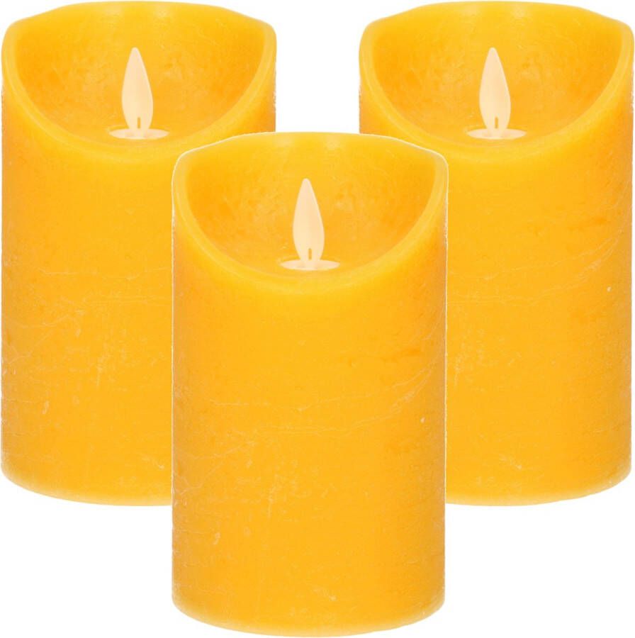 Anna's Collection 3x Oker gele LED kaarsen stompkaarsen 12 5 cm Luxe kaarsen op batterijen met bewegende vlam
