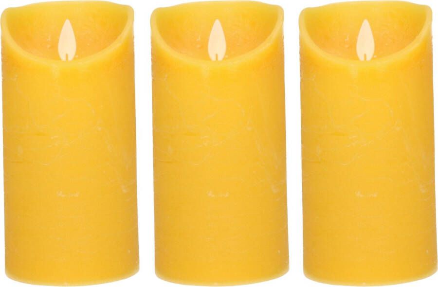 Anna's Collection 3x Oker gele LED kaarsen stompkaarsen 15 cm Luxe kaarsen op batterijen met bewegende vlam