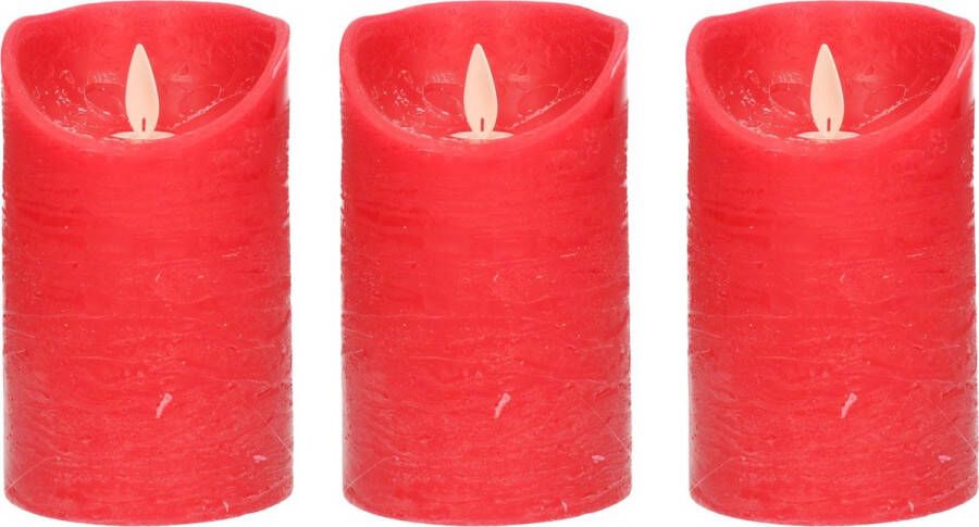 Anna's Collection 3x Rode LED kaarsen stompkaarsen 12 5 cm Luxe kaarsen op batterijen met bewegende vlam