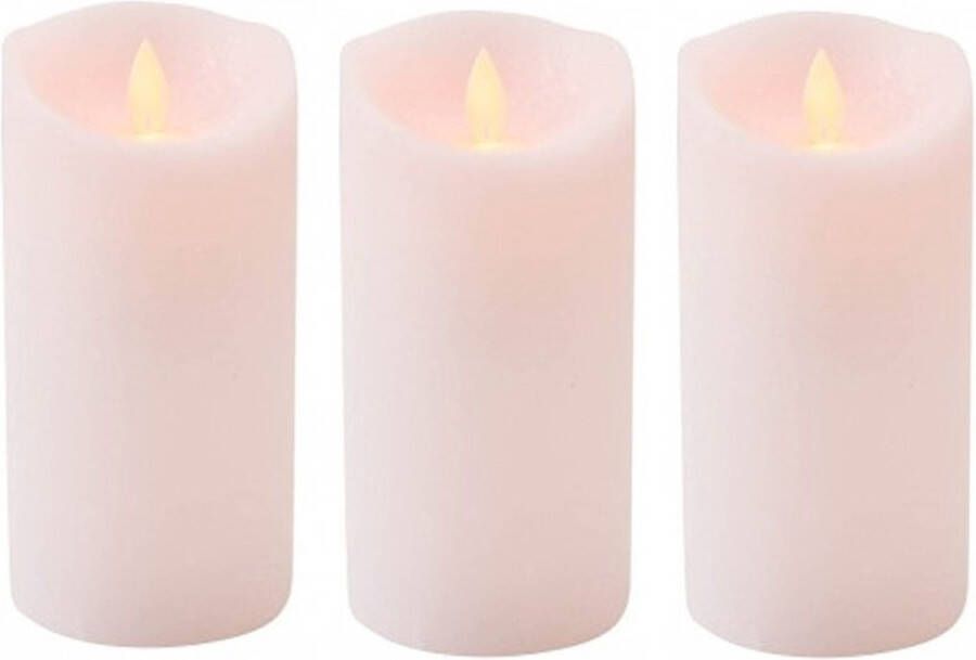 Anna's Collection 3x Roze LED kaars stompkaars 15 cm Luxe kaarsen op batterijen met bewegende vlam
