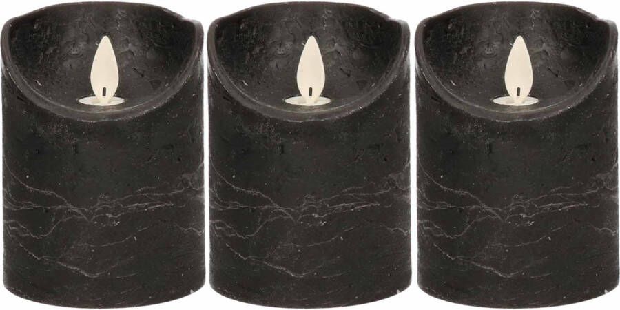 Anna's Collection 3x Zwarte LED kaarsen stompkaarsen 10 cm Luxe kaarsen op batterijen met bewegende vlam