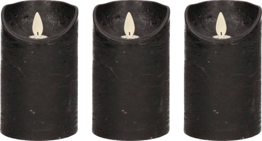 Anna's Collection 3x Zwarte LED kaarsen stompkaarsen 12 5 cm Luxe kaarsen op batterijen met bewegende vlam