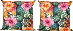 Anna's Collection 6x Bank sier kussens gekleurd voor binnen en buiten tropische bloemen print 45 x 45 cm Tropische tuin huis kussens