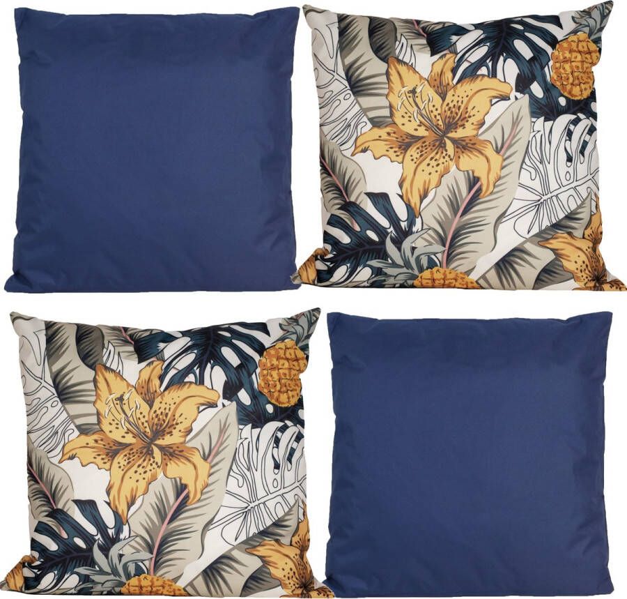 Anna's Collection Anna Collection Bank tuin kussens set binnen buiten 4x stuks blauw print In 2 kleuren combi mix