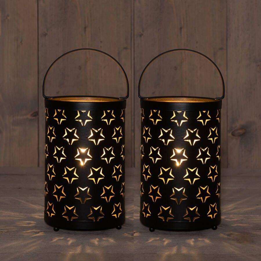 Anna's Collection Anna Collection Led sfeer lantaarn 2x st- zwart met sterren B12 x H19 cm