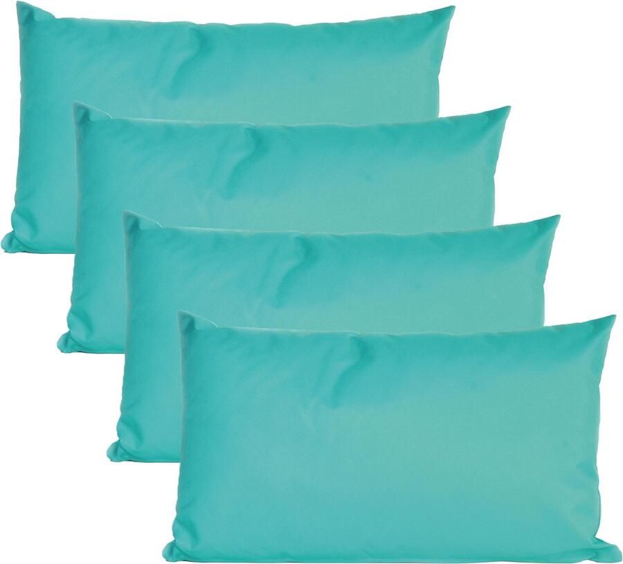 Anna's Collection Buiten of tuin sier kussens 4x aqua blauw 30 x 50 cm binnen buiten zitkussens tuinbank