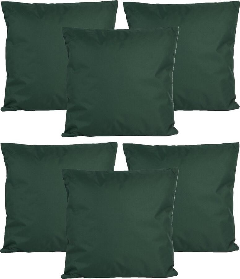 Anna's Collection Buiten of tuin sier kussens 6x donkergroen 45 x 45 cm binnen buiten zitkussens tuinbank