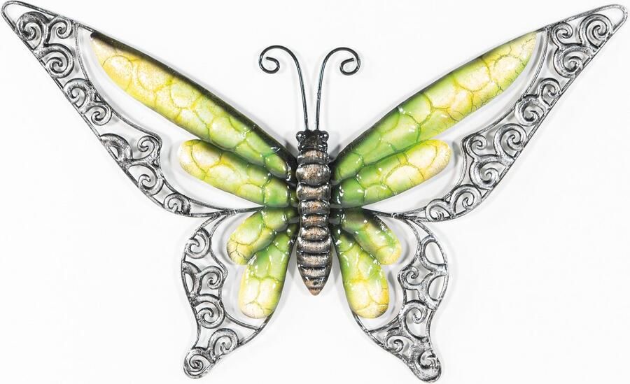 Anna's Collection Wand decoratie vlinder groen 36 x 21 cm metaal muurdecoratie schutting buiten tuinbeelden van dieren