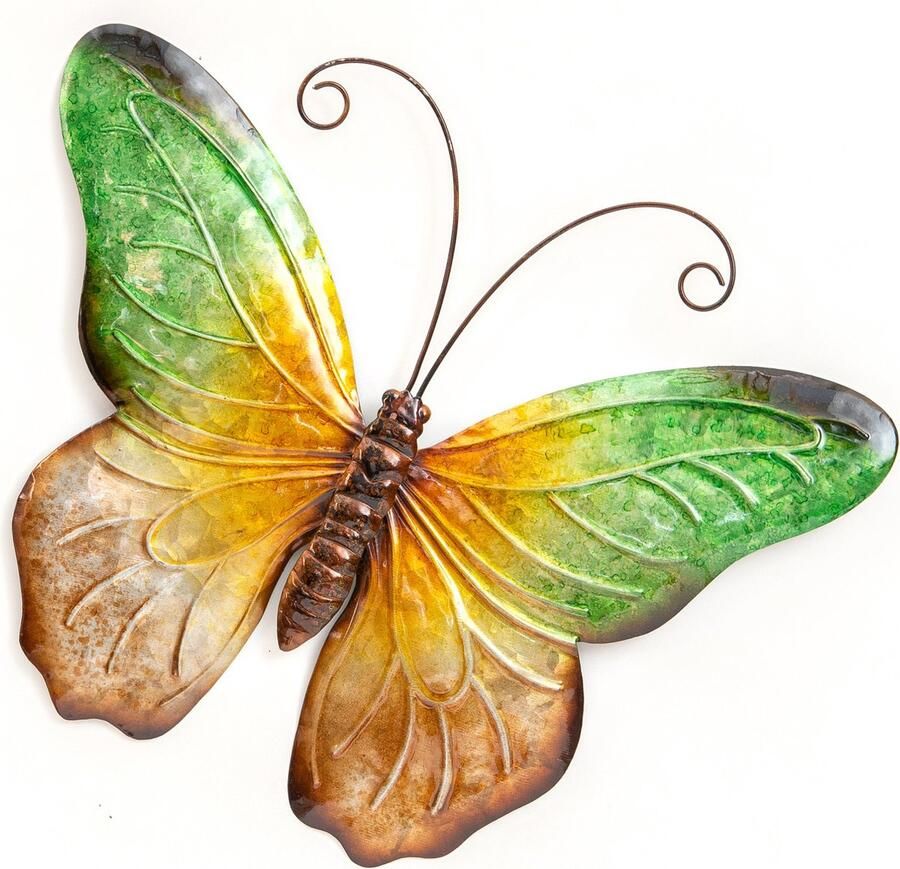 Anna's Collection Wand decoratie vlinder groen 44 x 32 cm metaal muurdecoratie schutting buiten tuinbeelden van dieren
