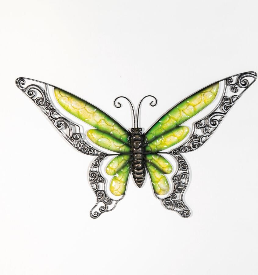 Anna's Collection Wand decoratie vlinder groen 49 x 28 cm metaal muurdecoratie schutting buiten tuinbeelden van dieren