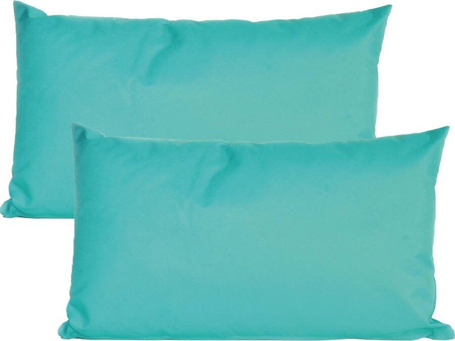 Anna's Collection Buiten of tuin sier kussens 2x aqua blauw 30 x 50 cm binnen buiten zitkussens tuinbank