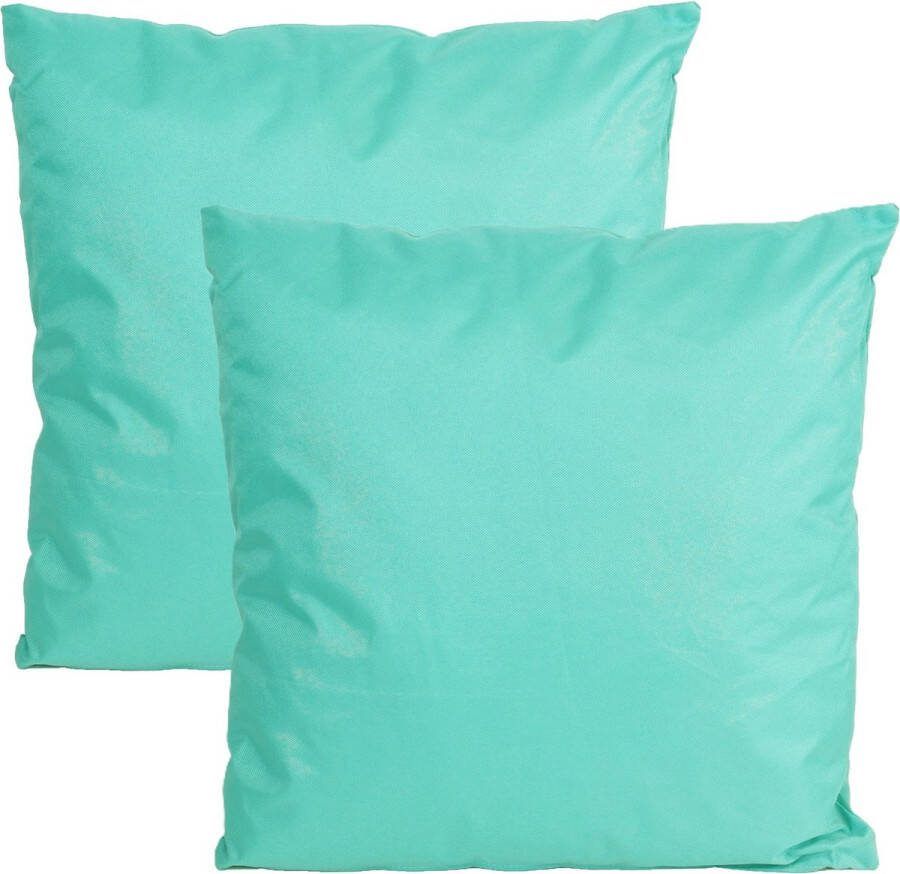 Anna's Collection Buiten of tuin sier kussens 2x aqua blauw 45 x 45 cm binnen buiten zitkussens tuinbank