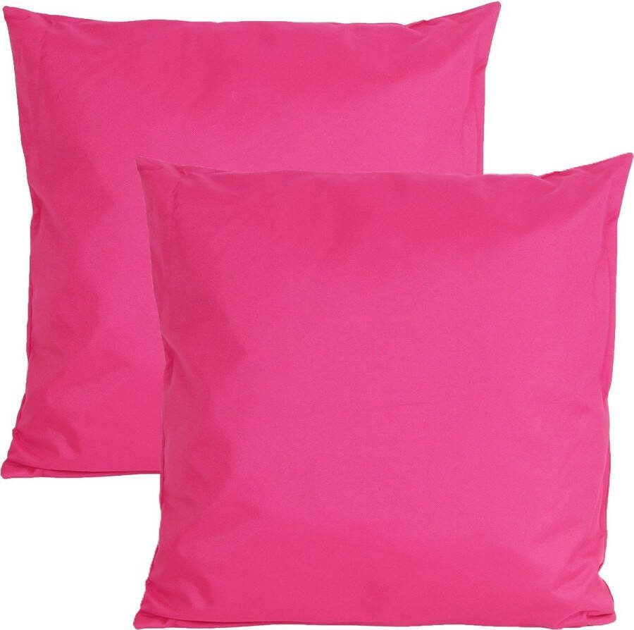 Anna's Collection Buiten of tuin sier kussens 2x fuchsia roze 45 x 45 cm binnen buiten zitkussens tuinbank
