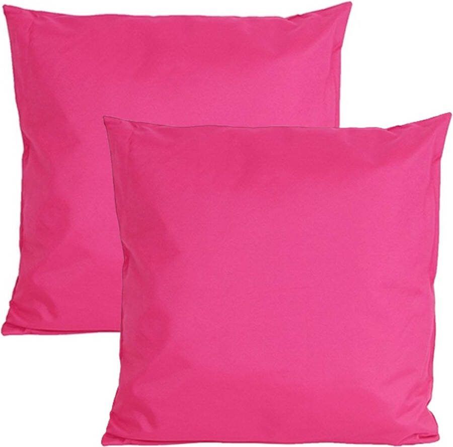 Anna's Collection Buiten of tuin sier kussens 2x fuchsia roze 60 x 60 cm binnen buiten zitkussens tuinbank